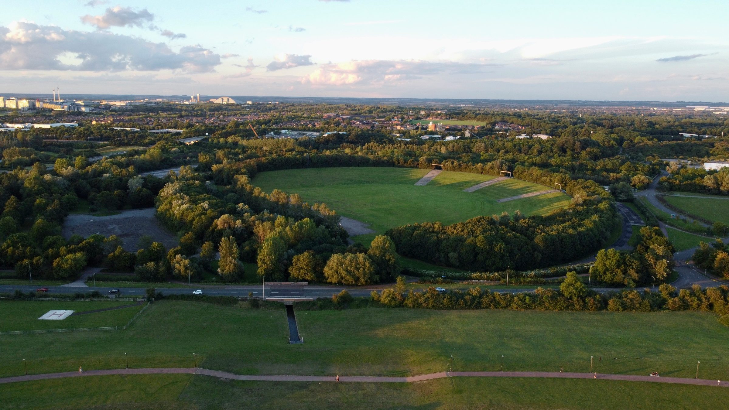 Milton Keynes from the air, close to the National Bowl