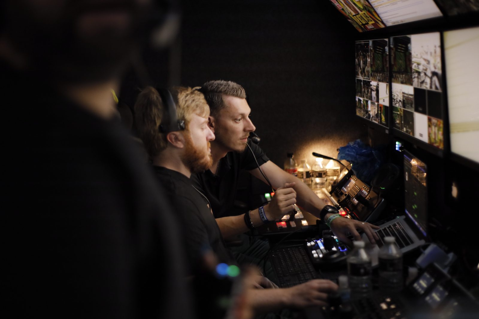 dwmedia vision mixing position in the OB trailer running the Reggae Land live stream