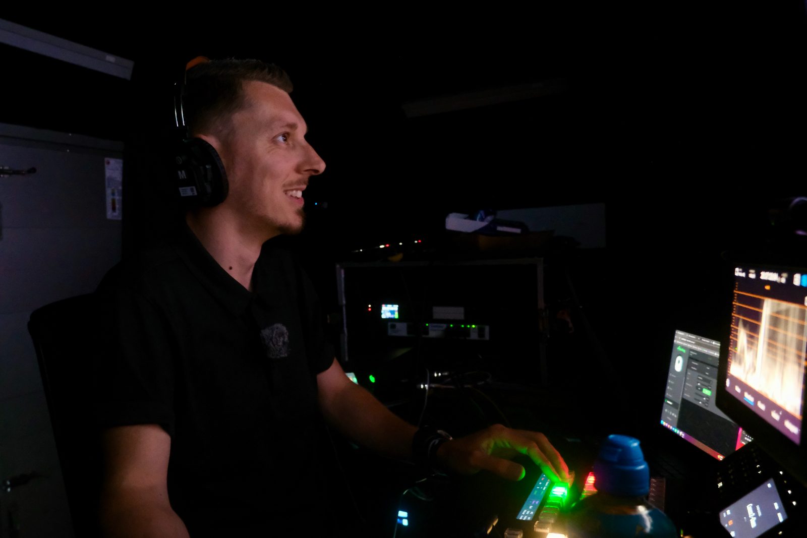 dwmedia operator cutting the show from the gallery at Symphonic Ibiza