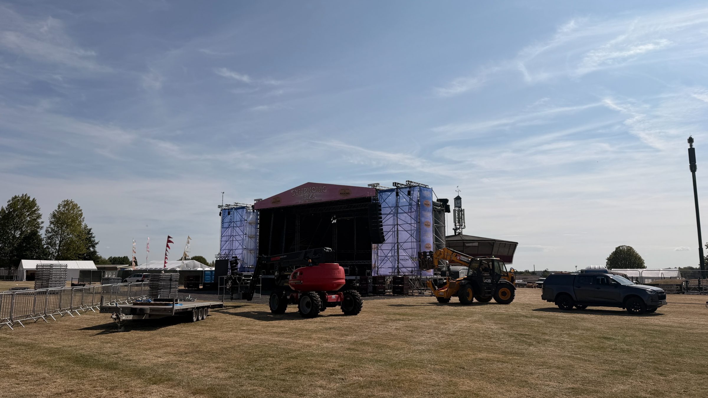 The Symphonic Ibiza stage at the Great Yorkshire Showground during the build, with the site still empty