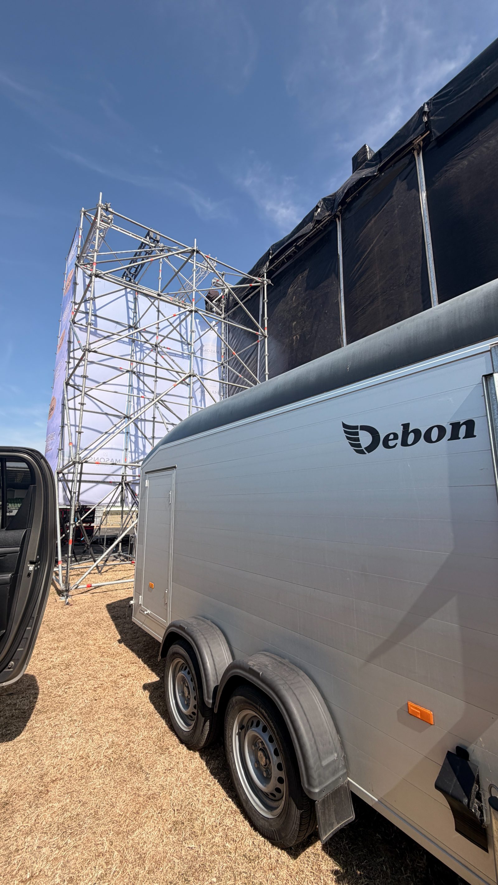Scaffold camera tower going up beside the Symphonic Ibiza stage
